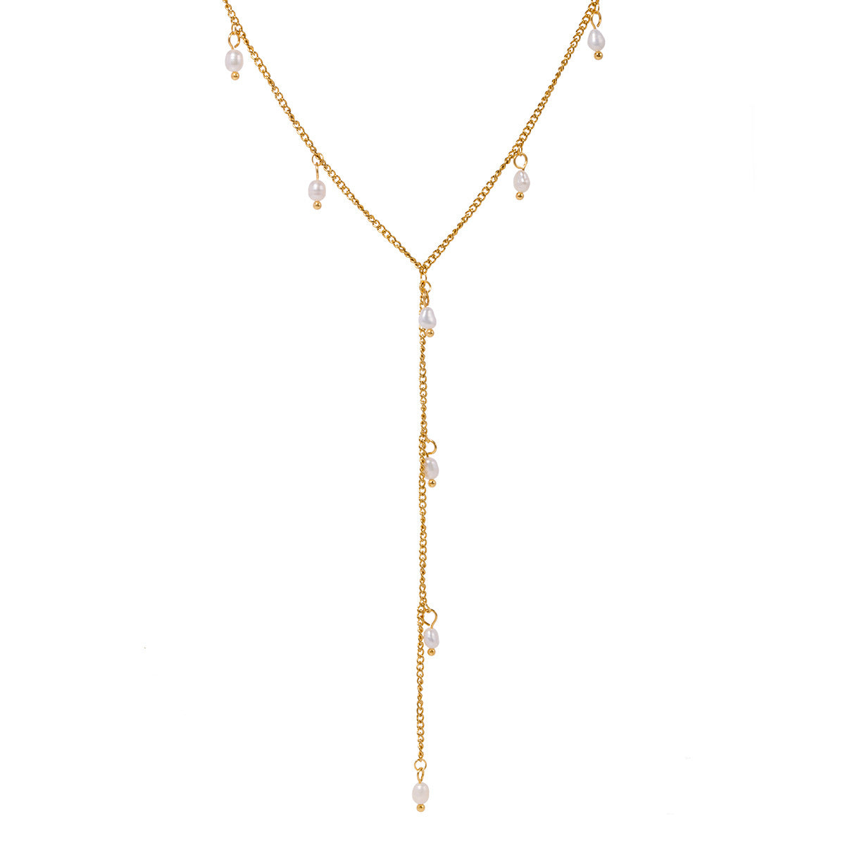 A gold-colored stainless steel women's necklace with a solitaire pendant.