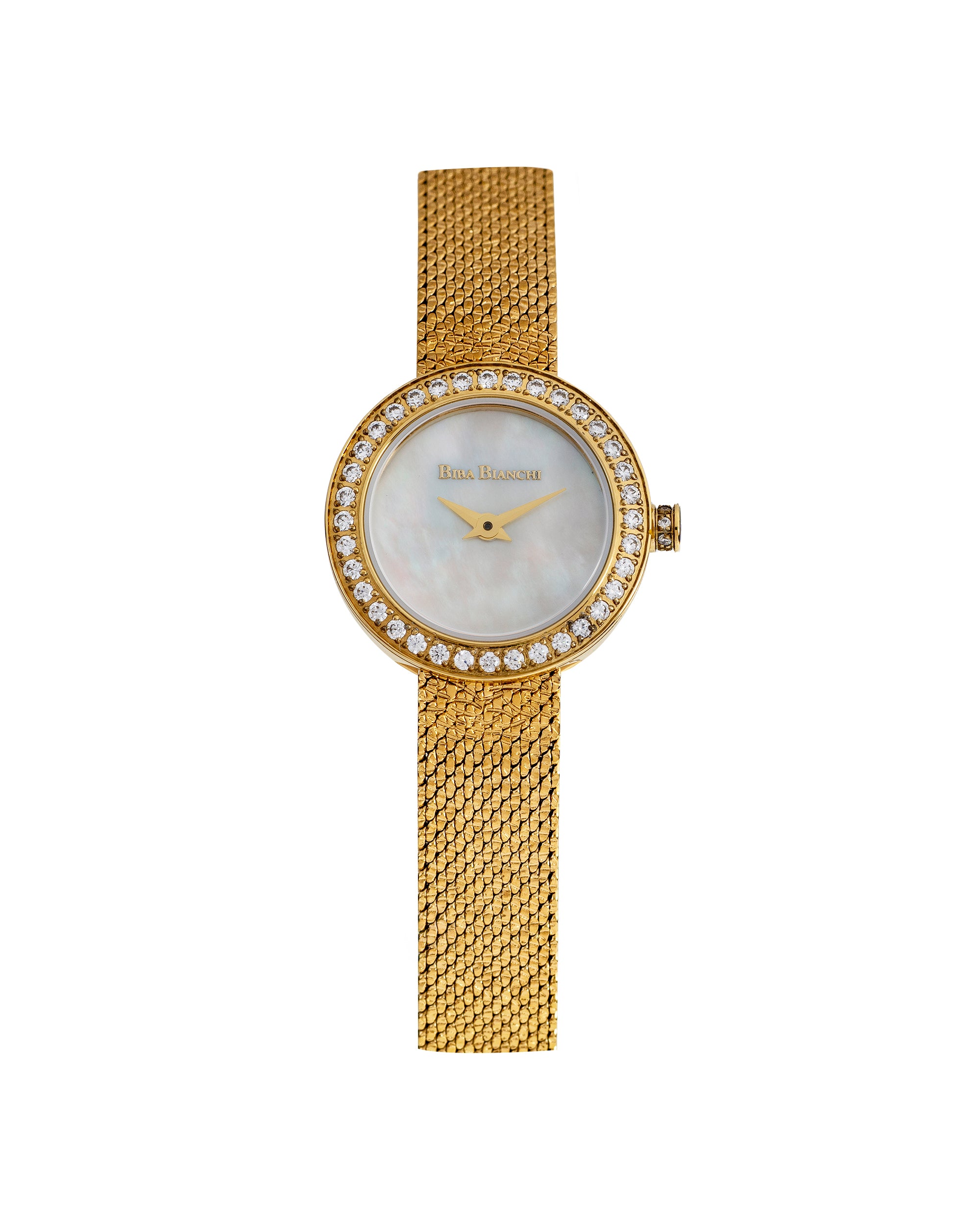 women Golf watch with mesh band and Zirconia bezel and MOP face