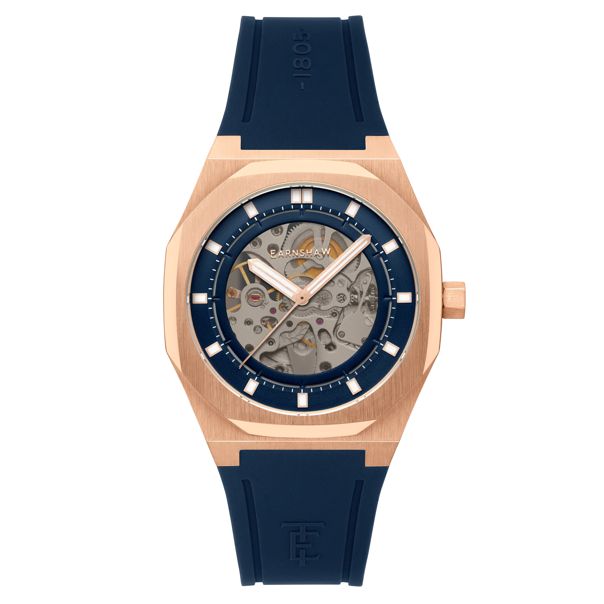 Men Watch with rose gold case and blue strap