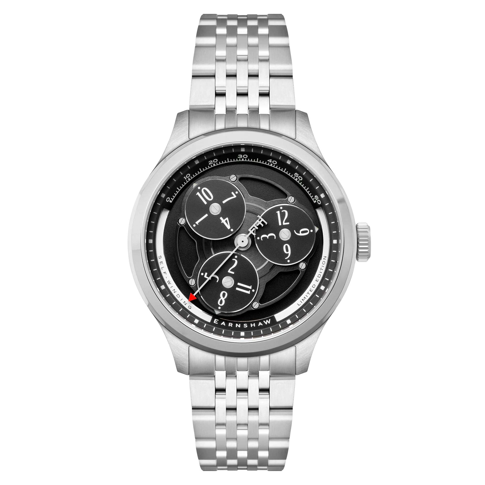 Men Silver wristwatch with a detailed black face
