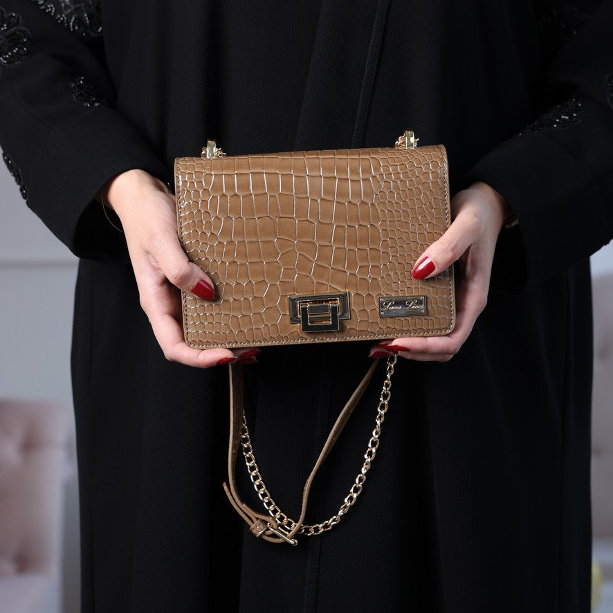 حقيبة بنية مع حامل بطاقات وحزام - LL015-02