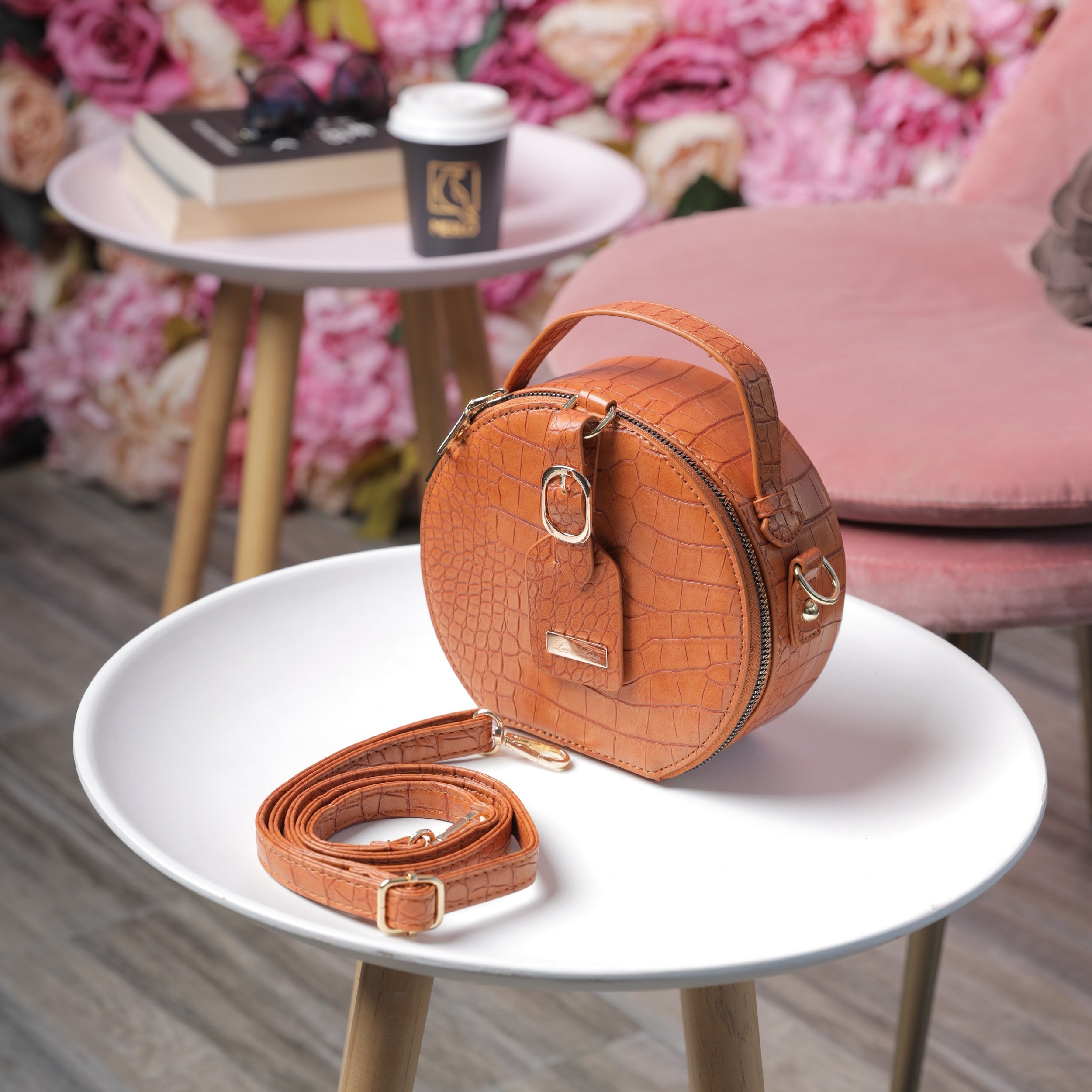 Round Brown Bag with Belt - LL002-02
