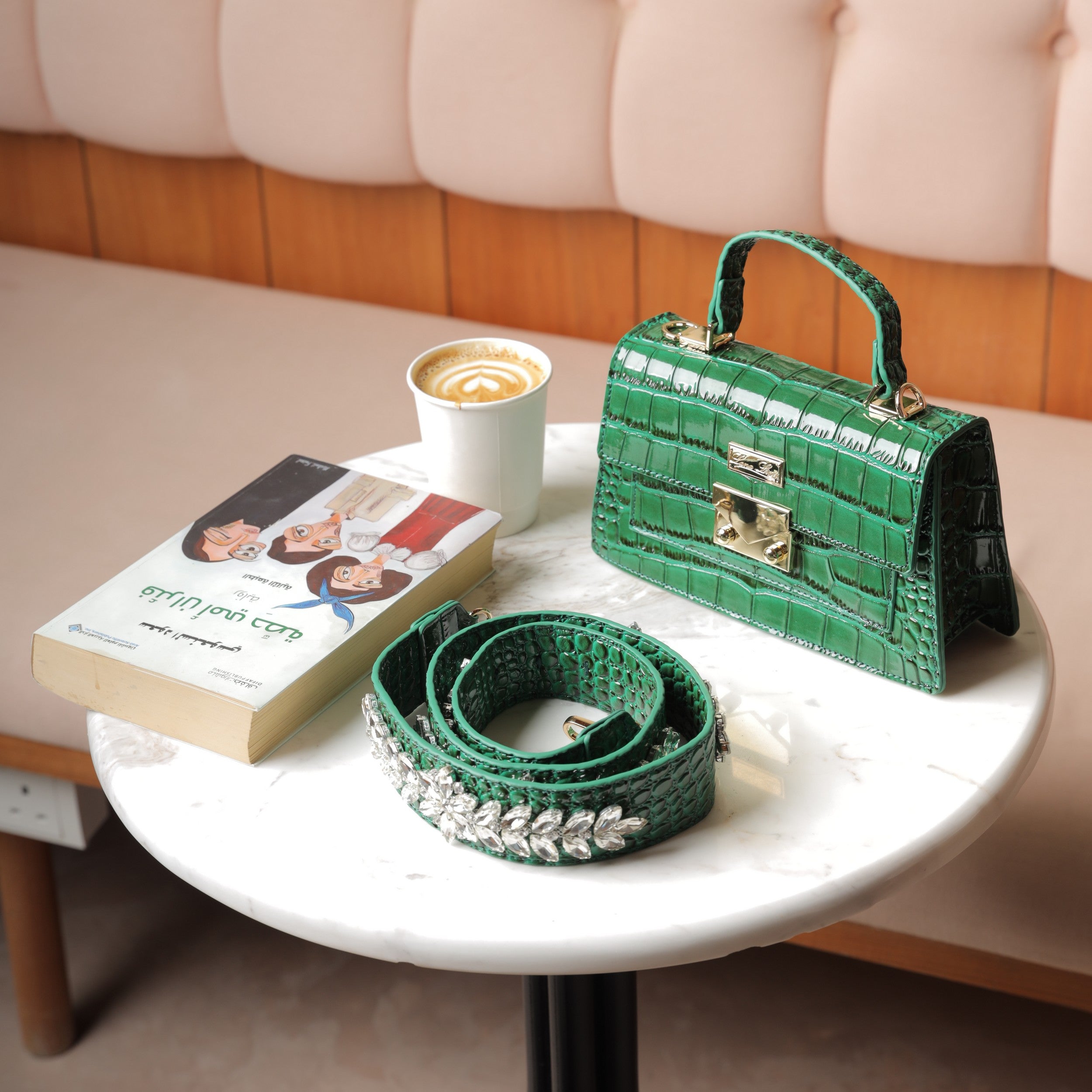 Green Bag with Crystal Belt - LL004-02