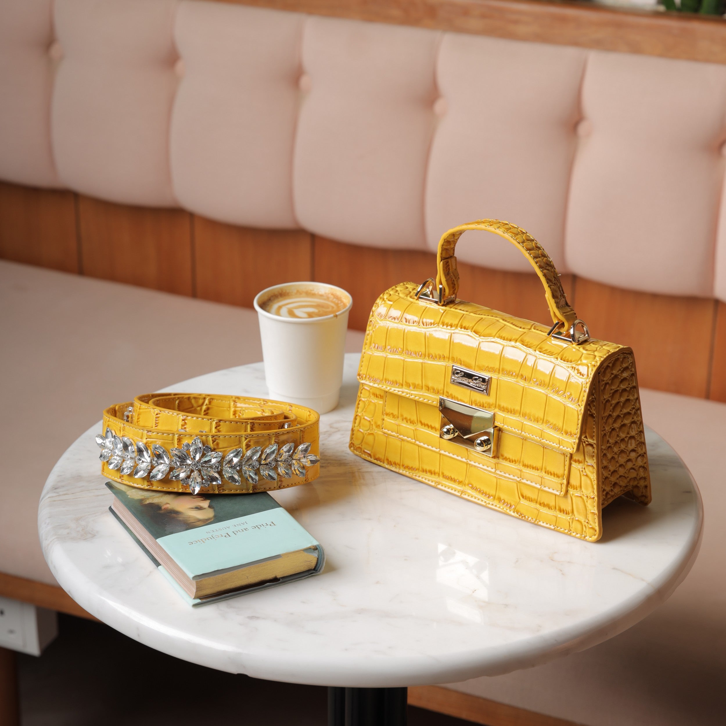 Yellow Bag with Crystal Belt - LL004-03