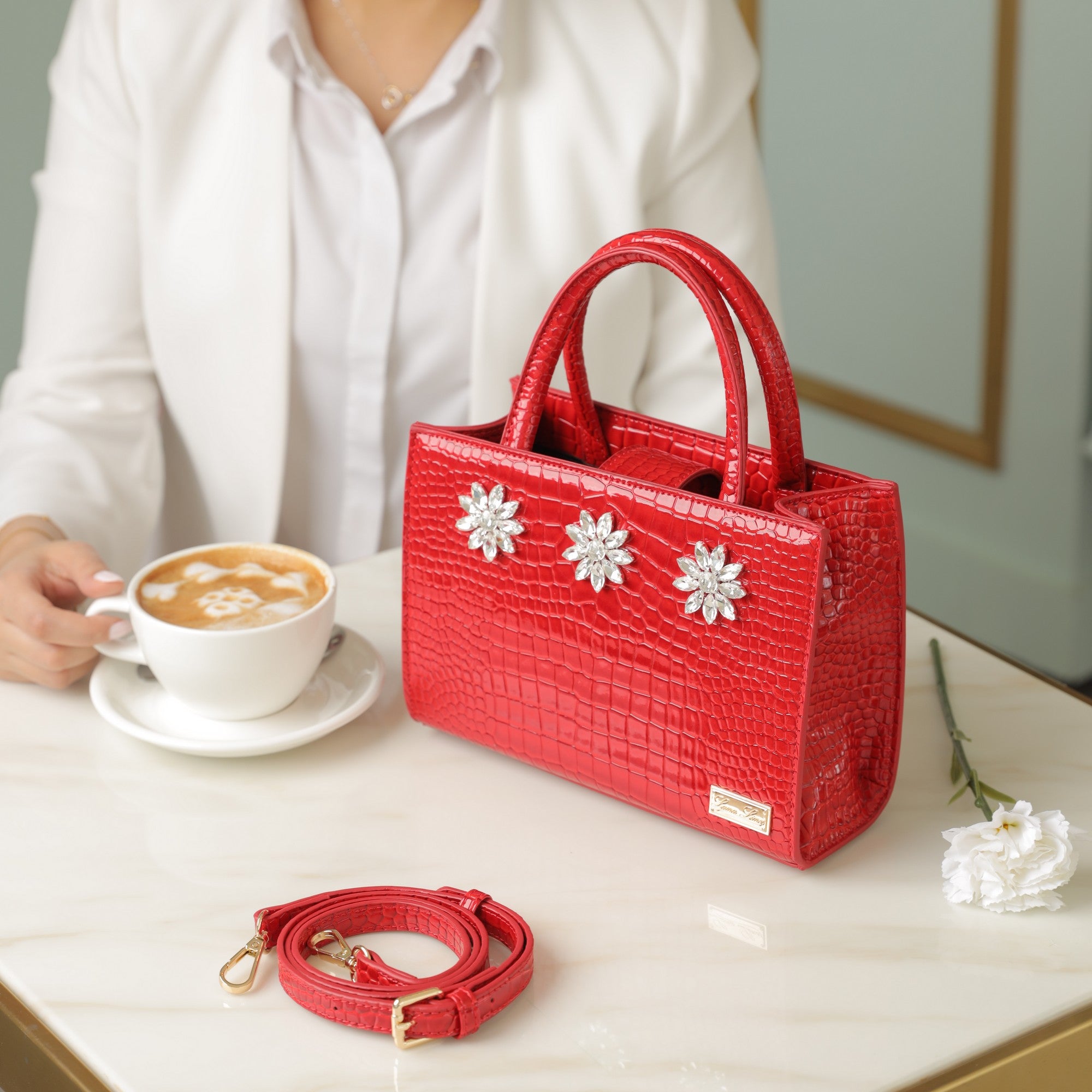 Crystal Red Bag with Belt - LL007-02