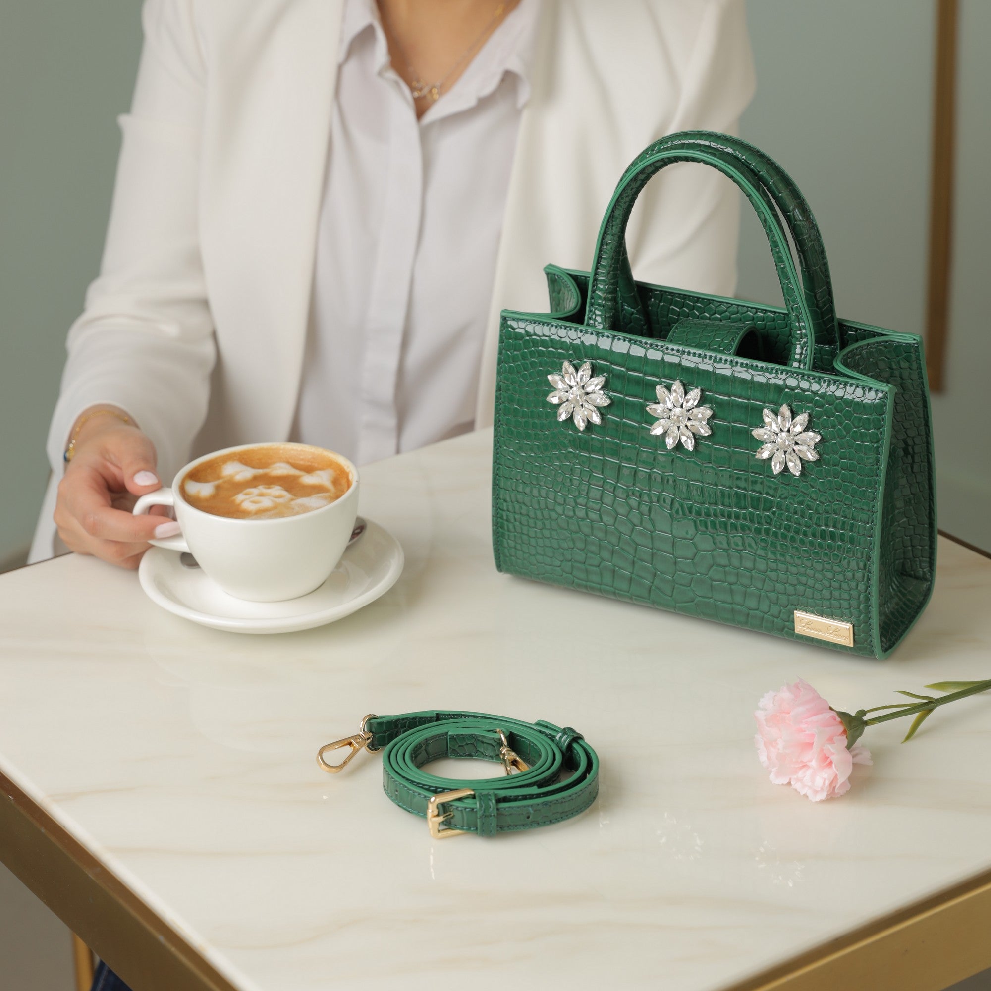 Crystal Green Bag with Belt - LL007-04