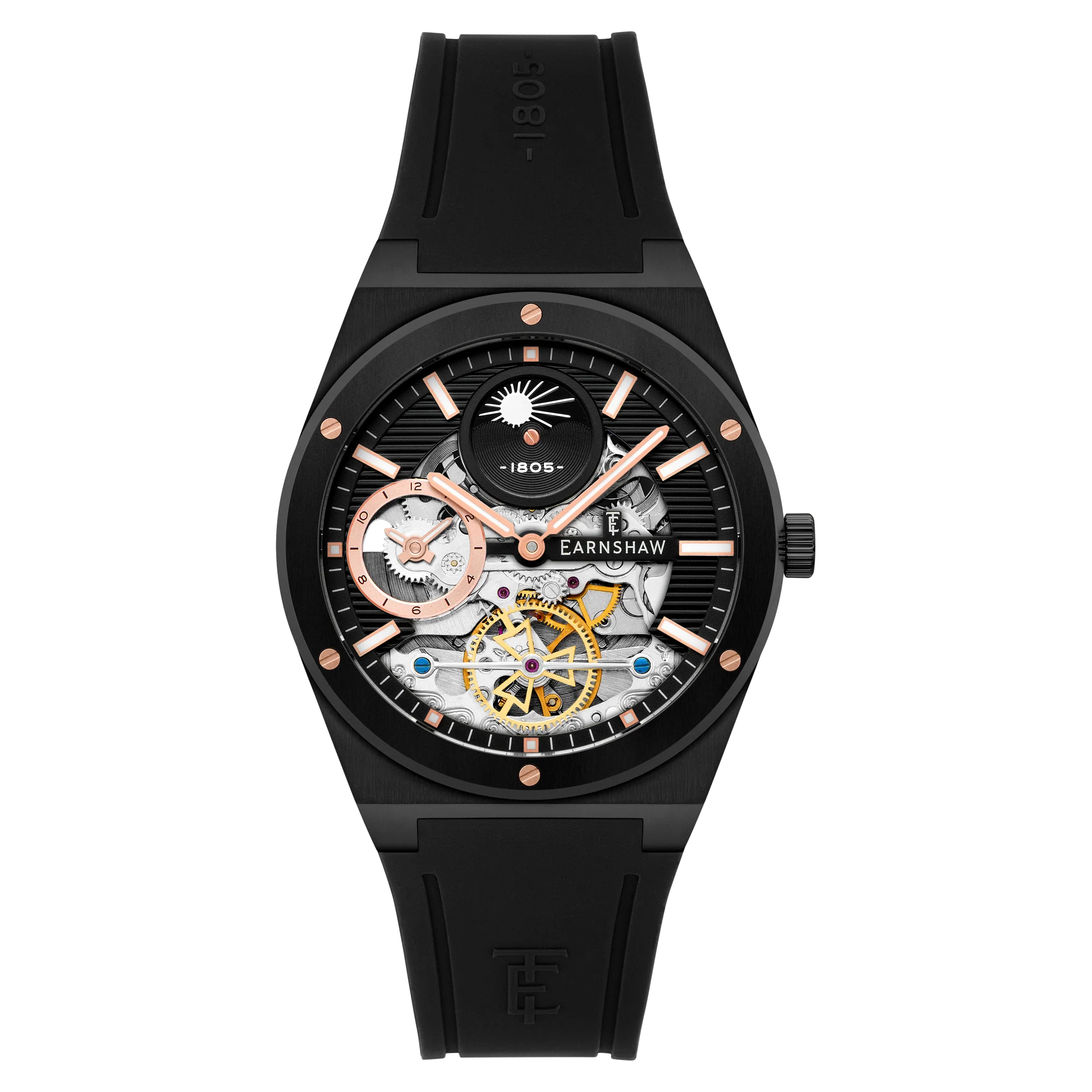 Men Black wristwatch with detailed face