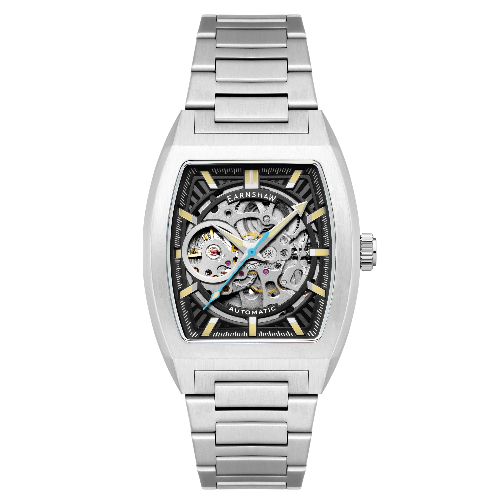 Men Silver watch with a detailed mechanical face 