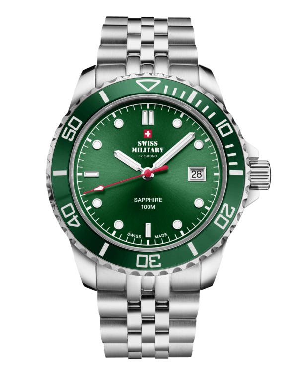 Men Green watch with silver bracelet 